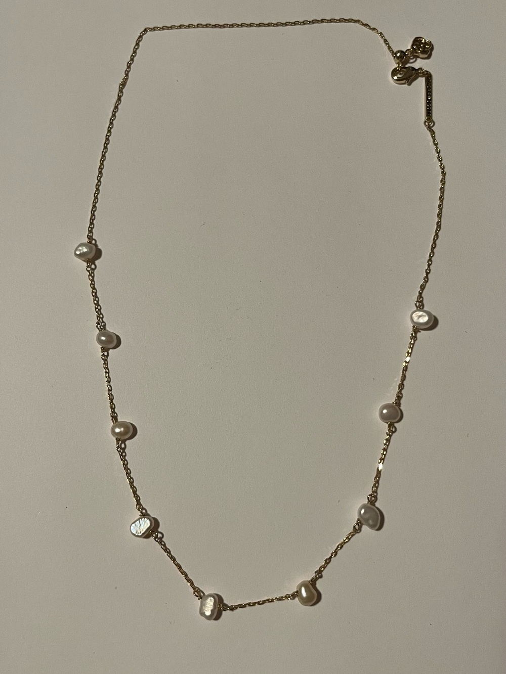 Kendra Scott Gold Station Necklace with White Pearls and Matching Hoop Earrings - Picture 2 of 3